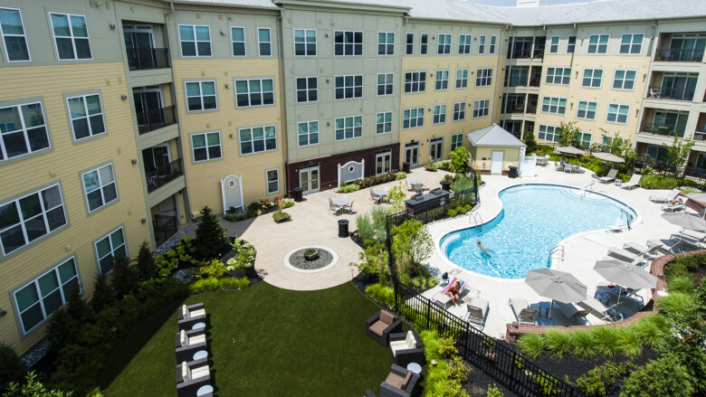 aerial view of resort style pool